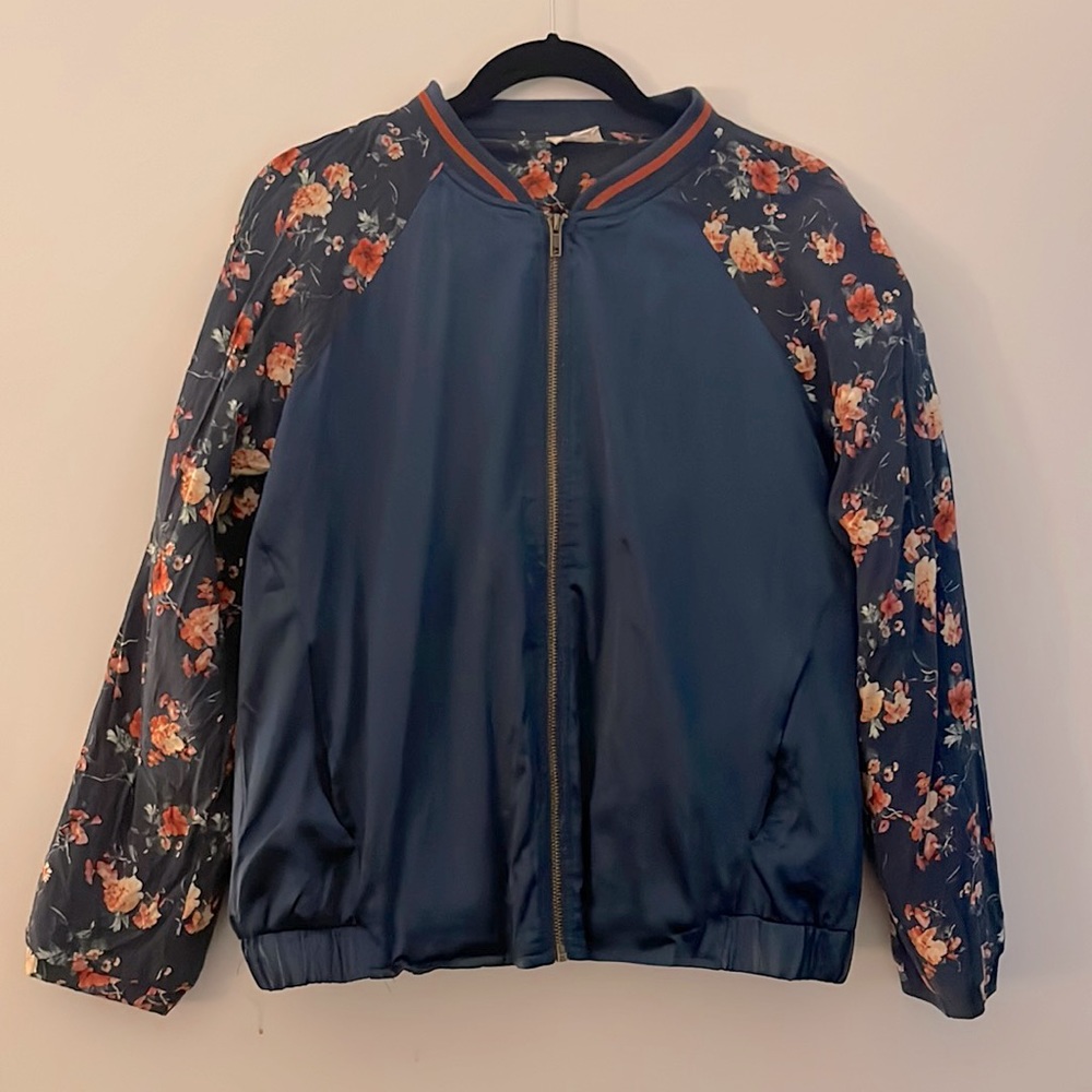 Blue floral bomber jacket size medium